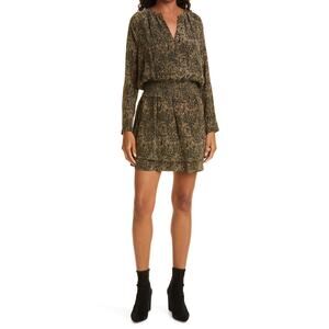 Rails 'Jasmine' Green Smocked Waist Long Sleeve Minidress Size M